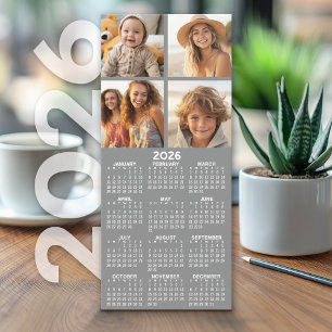 Kalender med 4 fotokollage - Grått - kort