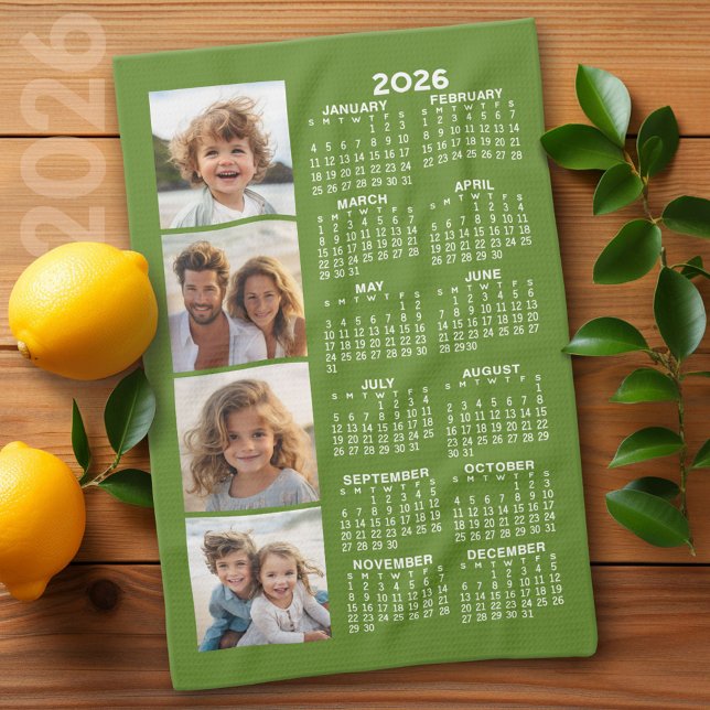Kalender med 4 fotokollage - Grönt Kökshandduk (2026 Calendar)