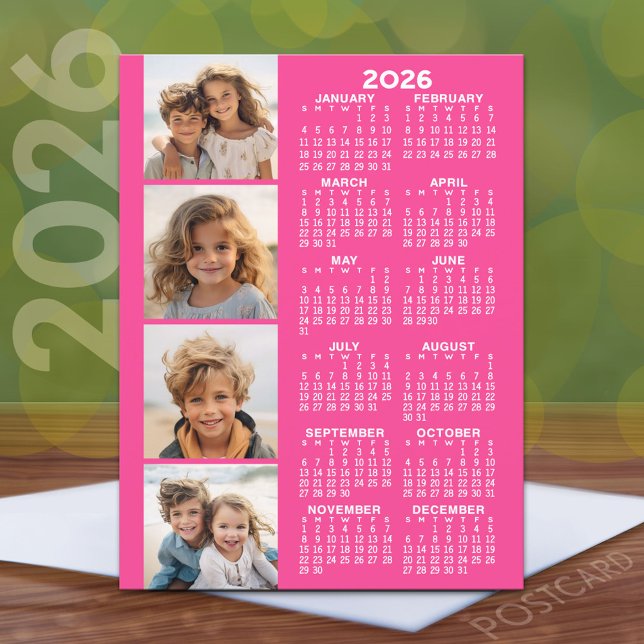 Kalender med 4 fotokollage vykort (2026 Calendar Postcard)