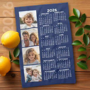Kalender med 4 fotosamlingar - marinblå kökshandduk
