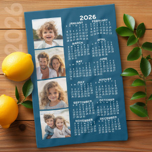 Kalender med 4 Photo Collage Blue Kökshandduk