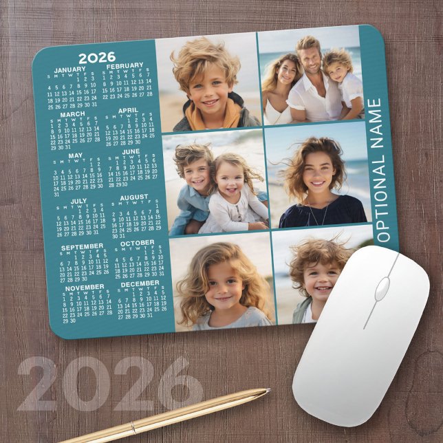 Kalender med 6 fotokollage musmatta (2026 Calendar)