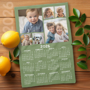Kalender med 6 fotokollage - Sage Grönt Kökshandduk