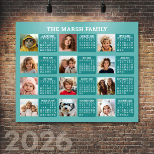 Kalender med en bild för varje månad - Aqua Poster