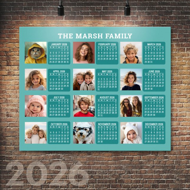 Kalender med en bild för varje månad - Aqua Poster (2026 Calendar Poster)
