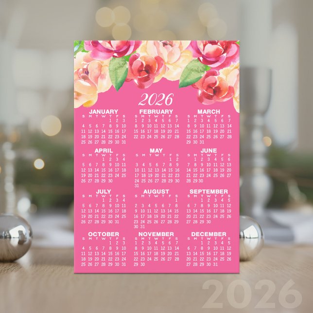 Kalender med färgade vattenfärgsblommor inbjudningar (2026 Calendar Card)