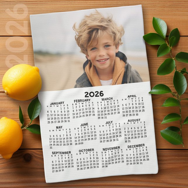 Kalender med foto - Årets vy - Svartvit Kökshandduk (2026 Calendar)