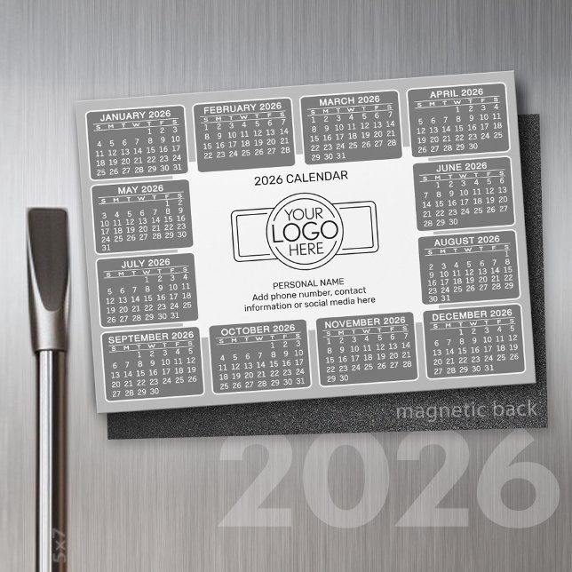 Kalender med Grått för kontaktinformation för logo (2026 Calendar with a Place for your logo - Hand Out To Clients as a Thank You Gift!)