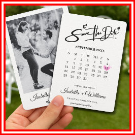 Kalender med hjärta Elegant foto Modern Bröllop Spara Datumet