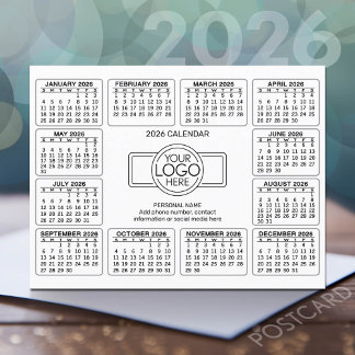 Kalender med kontaktinformation för logotyp vykort