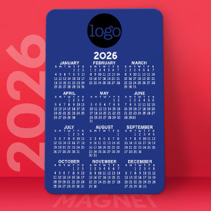 Kalender med Logotyp Basic Blue White Minimal Magnet