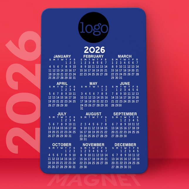Kalender med Logotyp Basic Blue White Minimal Magnet (2026 Calendar Magnet)