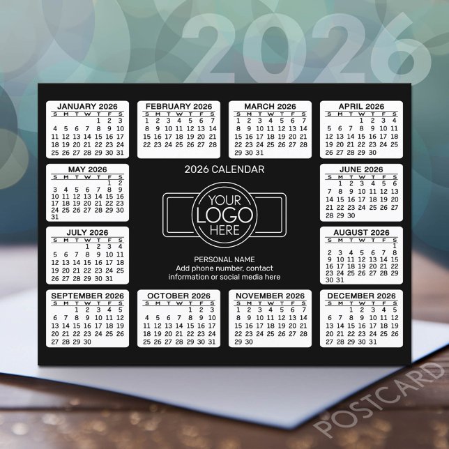 Kalender med logotyp Kontaktinformation Vykort (2026 Calendar Postcard)