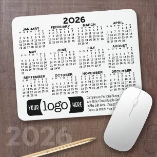 Kalender med logotyp, kontaktinformationsvit musmatta