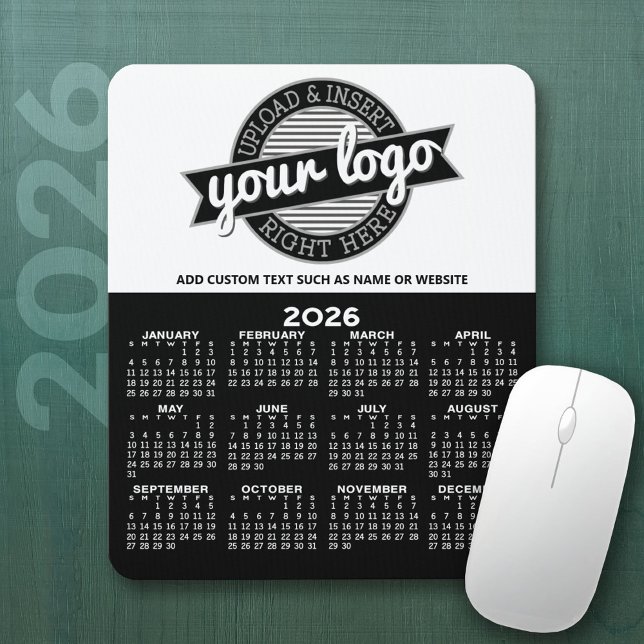Kalender med Logotyp - Lodrät Årsvy Musmatta (2026 Calendar Mousepad with Business Logo)