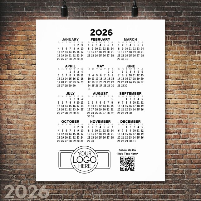 Kalender med Logotyp och QR-kod - Svartvit Poster (2026 Calendar Poster)