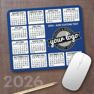 Kalender med logotyp och text - blått och vitt musmatta