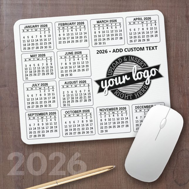 Kalender med logotyp och text - svartvitt musmatta (2026 Calendar Mousepad)