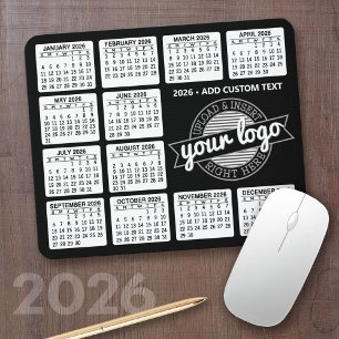 Kalender med logotyp och text - svartvitt musmatta