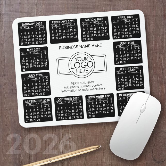 Kalender med logotypens kontaktinformationsmagnet musmatta (2026 Calendar with a Logo on a Mousepad)