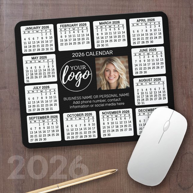 Kalender med logotypens kontaktinformationsmagnet musmatta (2026 Calendar with a Photo Collage on a Mousepad)