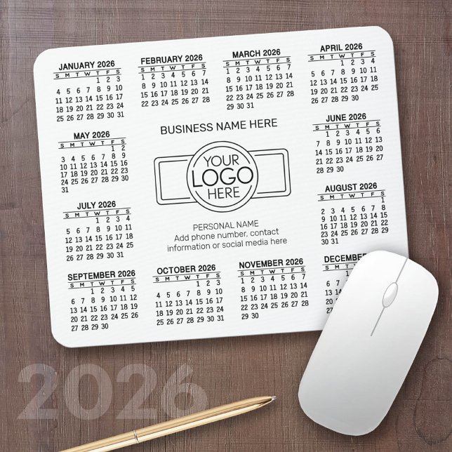 Kalender med logotypens kontaktinformationsmagnet musmatta (2026 Calendar with a Photo Collage on a Mousepad)