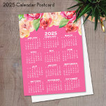 Kalender med målad vattenfärgsblommor rosa vykort<br><div class="desc">Nyår - Nybörjare - En feminin och vit,  vattenfärgad biet i konst med kalender. Denna feminininkonstruktion med arrangemang och  blommigt och fullt- och årskalender är en positiv början till det bästa året någonsin.</div>