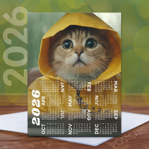Kalender med söt katt klädd i gult vykort