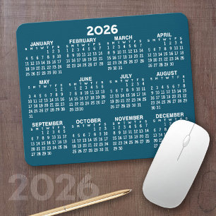 Kalender - modern blå och vit enkel kalender musmatta