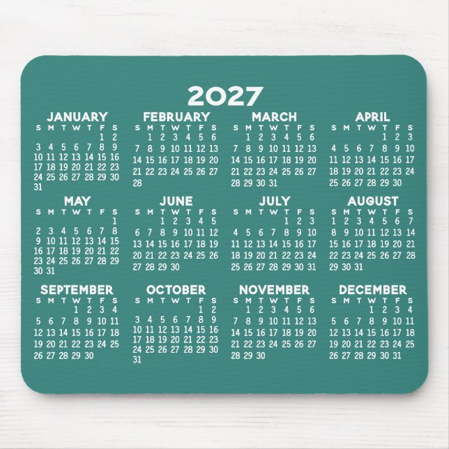 Kalender - modern blå och vit enkel musmatta (Framsidan)