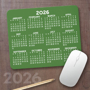 Kalender - modern grönt och vit enkel musmatta