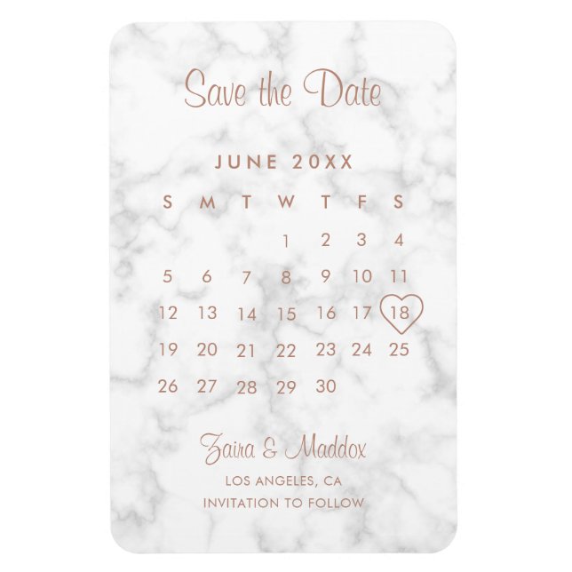 Kalender Modern Marble Rosa Guld Spara Datum Magnet (Vertikal)