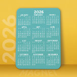 Kalender - Modern, Minimal Aqua och Vit Magnet<br><div class="desc">Ett mycket användbart objekt för skola eller hemmet. Detta visar en fullt-årsvy för hela data. En kalender som skrivs ut på en magnet kombinerar praktisk användning med bekvämlighet och förvandlar en arbetsyta som är nödvändig till en verktyg för tidshantering. Den här nyskapande designen har en kalenderlayout för fullt eller månad...</div>