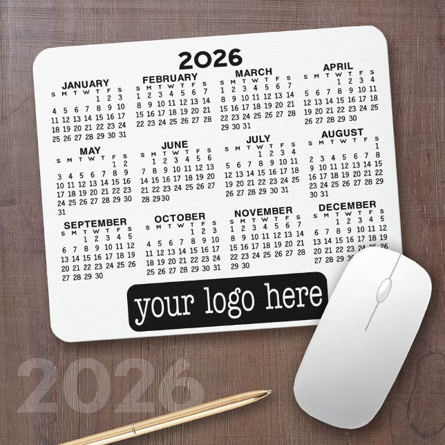 Kalender - modern svartvit enkel logotyp musmatta (2026 Calendar on a Mousepad)