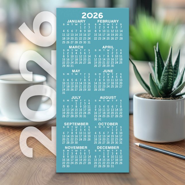 Kalender - modernt blått kort med minimalt värde (2026 Calendar on Cardstock - Simple, Minimal Design)