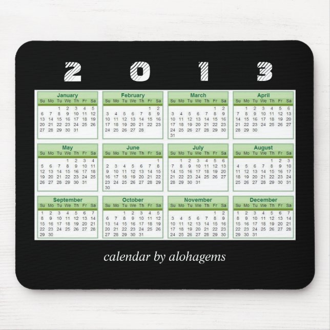 Kalender Mousepad för Rainforestgrönt 2013 Musmatta (Framsidan)