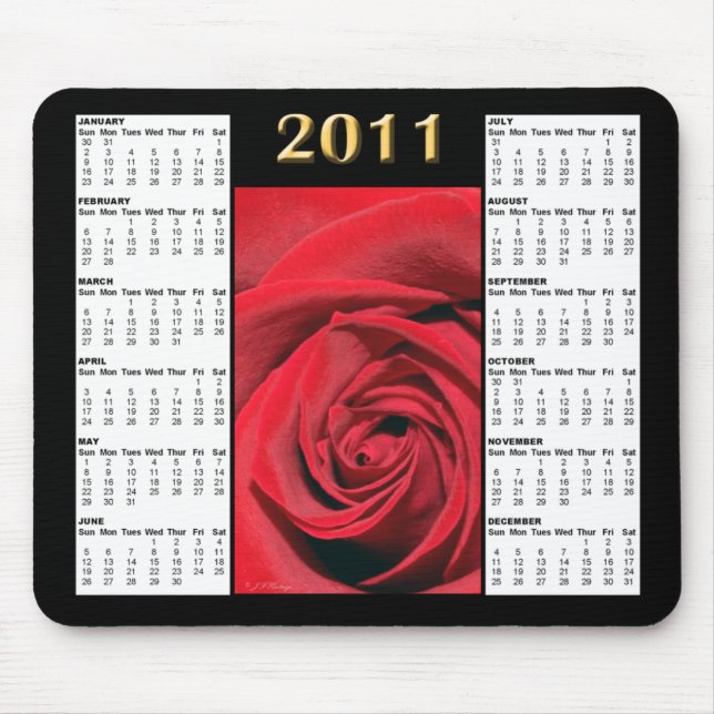 Kalender Mousepad för röd ros 2011 Musmatta (Framsidan)