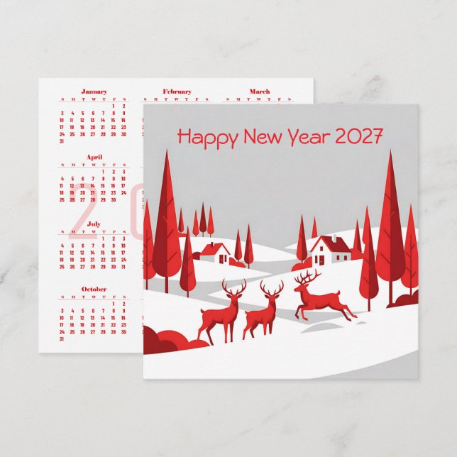 Kalender Nyår 2027 Fyrkantigt Affärskort Kort (Fram/baksida)