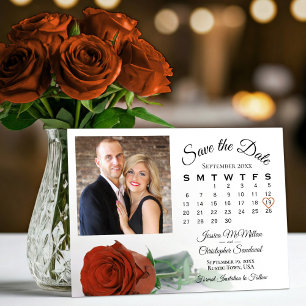 Kalender och foto för elegant Rust Orange Ro Bröll Spara Datumet