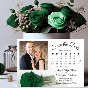 Kalender och foto för en Emerald Grönt Ro Bröllop Spara Datumet