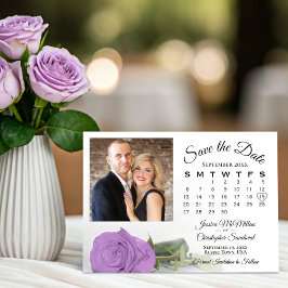 Kalender och foto för Lilac Lila Ro Elegant bröllo Spara Datumet