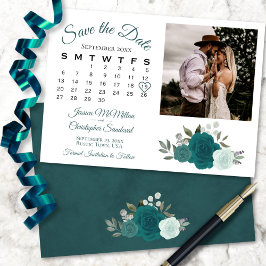 Kalender och foto för Teal & Aqua Boho Ro Bröllop Spara Datumet
