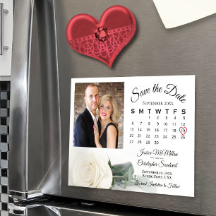 Kalender och foto Spara datum magneter i vit ros