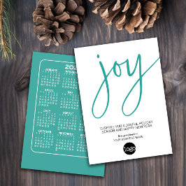 Kalender och Logotyp - JOY - Aqua White - Business Julkort