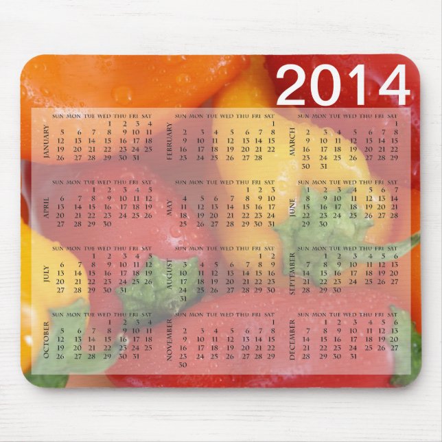 Kalender över färgstarka Blötter för skalpaprika Musmatta (Framsidan)