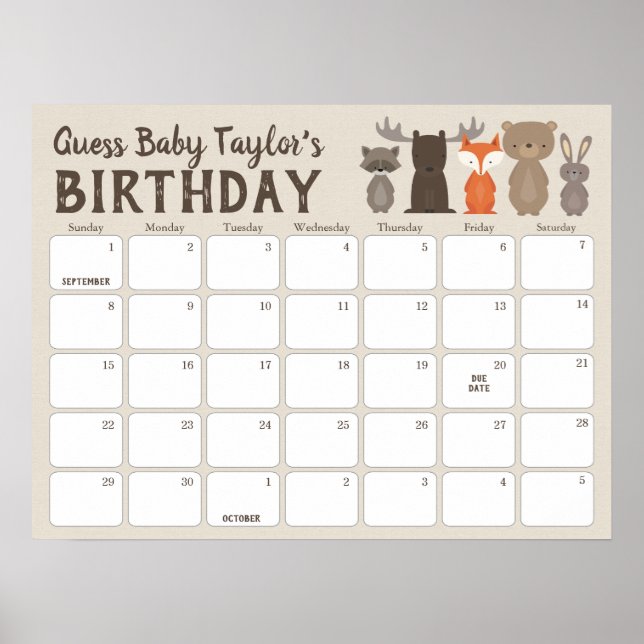 Kalender över födelsedagskalender för babyskor poster (Framsidan)