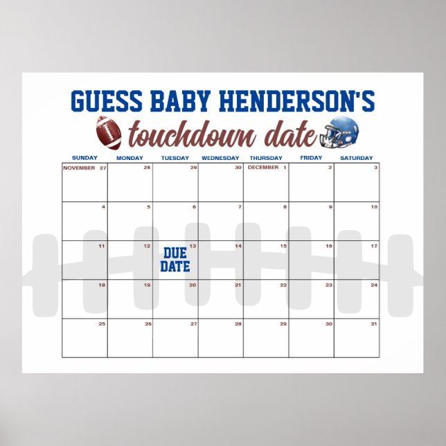Kalender över förfallodatum för fotbollsbabyskor poster (Framsidan)