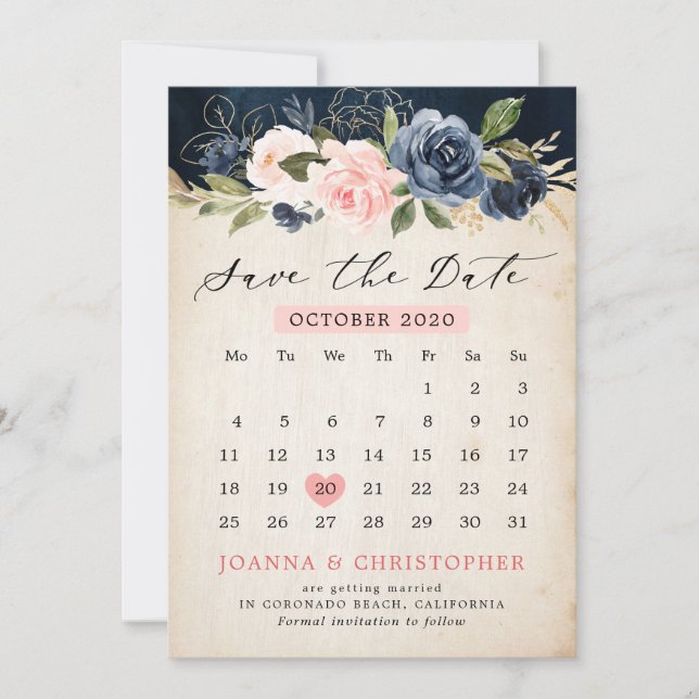 Kalender över  Rosa ros Rustic land Spara Datumet (Framsida)