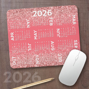 Kalender - rosa glitter-utskrift musmatta
