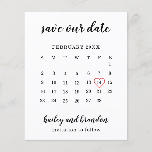 Kalender Rött Hjärta Budget Bröllop Spara Datum (Framsida)